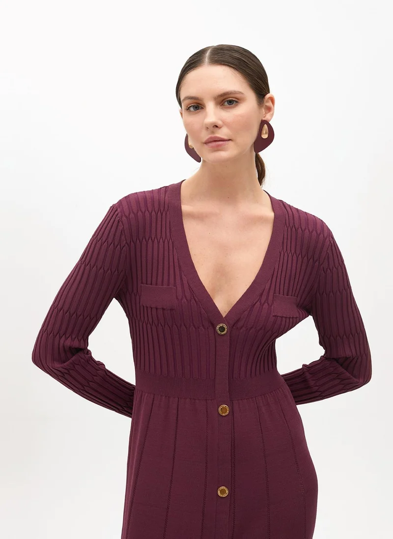 Lola Casademunt Knit Dress with A-line Skirt and Buttons